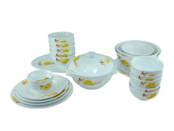 Bộ Bàn Ăn Bát Tràng Hoa Mai Vàng 25 Sản Phẩm