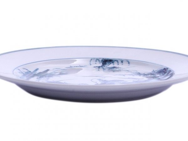Đĩa sứ Dáng Bằng Bát Tràng Vẽ Tùng Hạc - Men Chàm 22cm