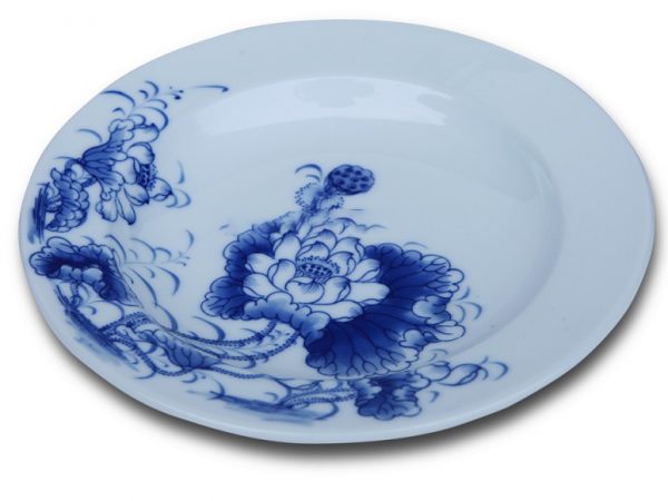 Đĩa Tròn Bát Tràng Vẽ Hoa Sen - Men Trắng